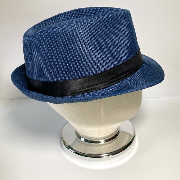 Fedora Trilby Hat, Blue, Textured Cotton Polyester Size 58 cm, 7 1/4, 22.83 in - Picture 1 of 7